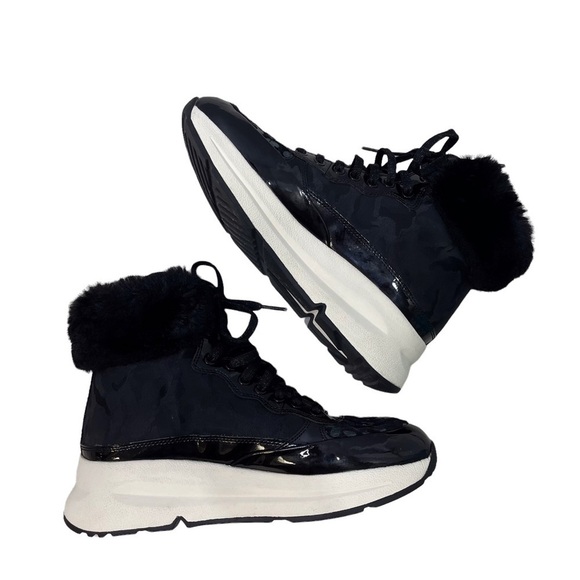 Geox Backsie Amphibiox Winter Boots Animal Print Faux Fur Black Size 7.5 Lace Up - Picture 7 of 10